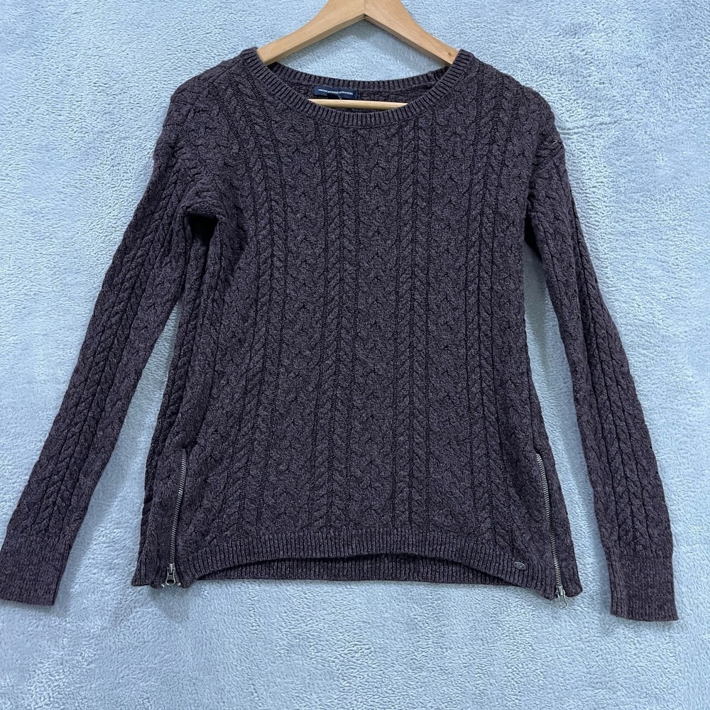American Eagle Cable Knit Sweater Side Zipper Medium Hippie Wool